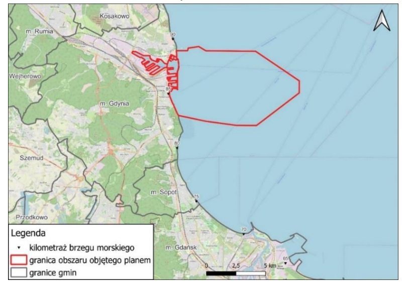 Rysunek orientacyjny określający lokalizację obszaru objętego planem w stosunku do wybrzeża: