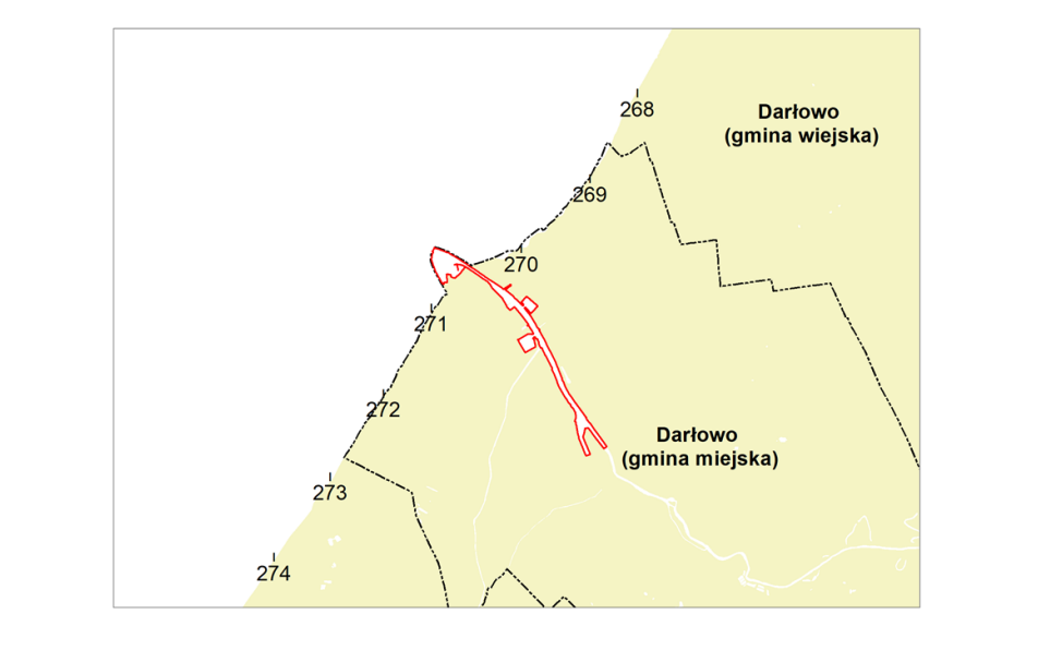 Rysunek określający lokalizację obszaru w Darłowie objętego planem, Grafika: RCL