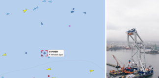 Trwają przygotowania do prac instalacyjnych MFW Baltic Power. Svanen na wodach Bałtyku Źródło: vesselfinder.com, Baltic Power, Grafika: OffshoreWindPoland.pl