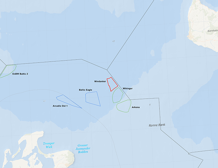 Lokalizacja MFW Windanker na Morzu Bałtyckim, fot. BSH