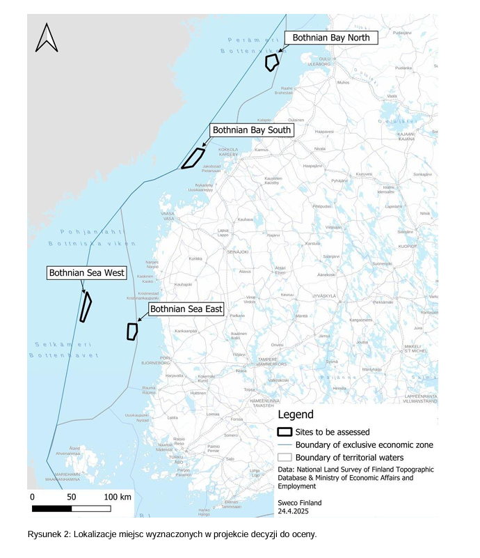 Lokalizacje miejsc wyznaczonych w projekcie decyzji do oceny w konsultacjach ESPOO Finlandii, fot. Sweco